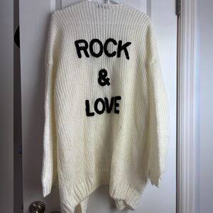 Cream Graphic Knit Sweater Cardigan - ROCK & LOVE